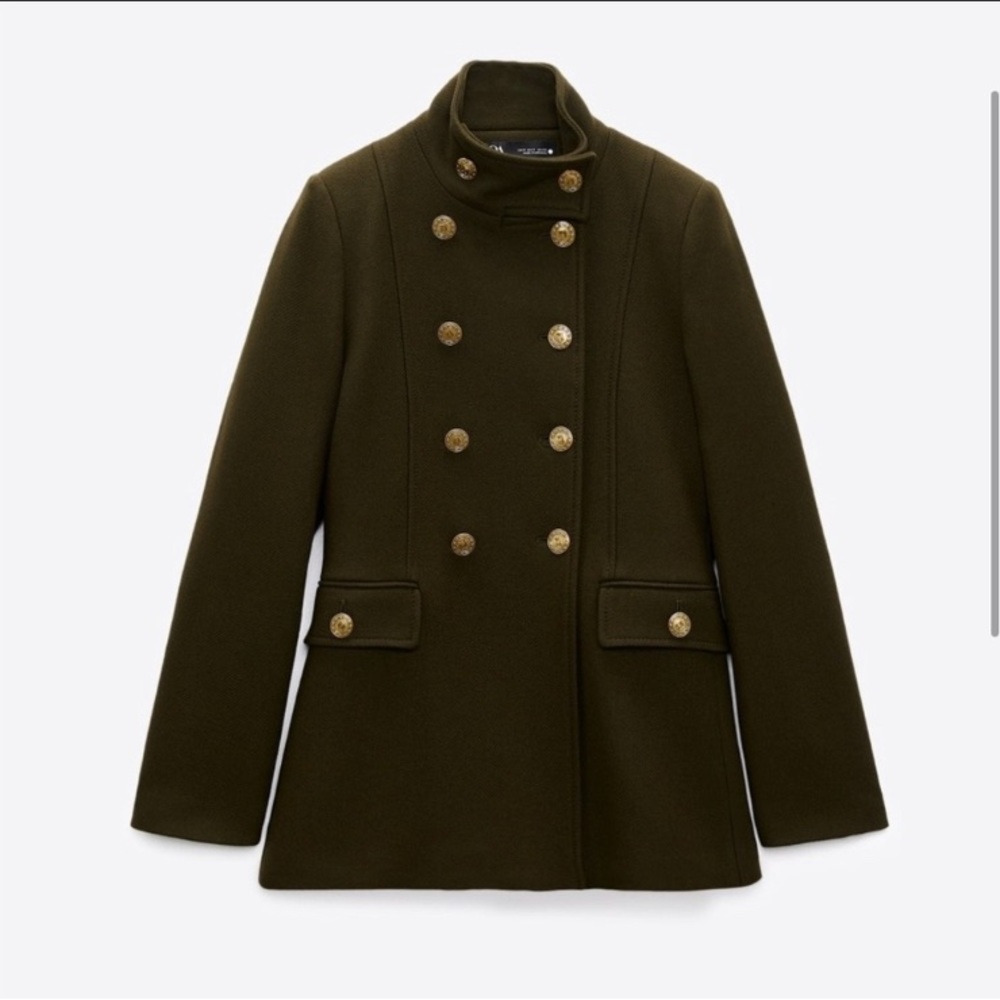 Zara Gold Button Wool Blend Coat